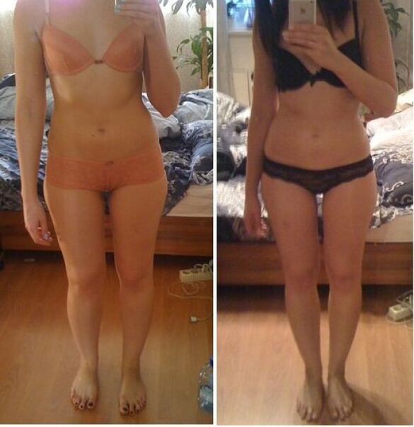 Japon diyetiyle 14 günde kilo kaybetmeden önce ve sonra bir kız